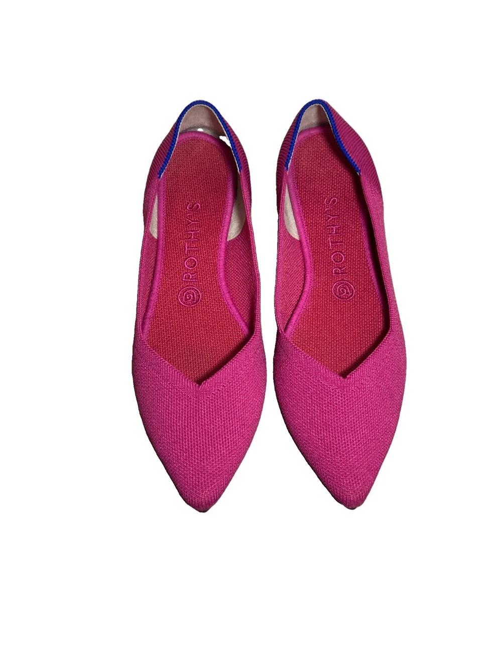 Rothy’s Women’s Knit Slip On Flats Pink & Blue Contrast Trim Pointed Toe Size 9 - Picture 2 of 13